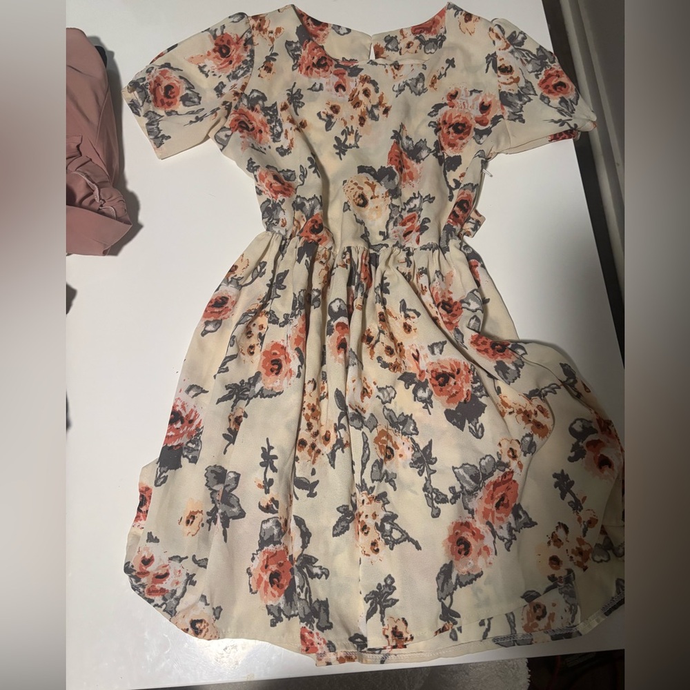 Small Floral Dress - Cream and Pink